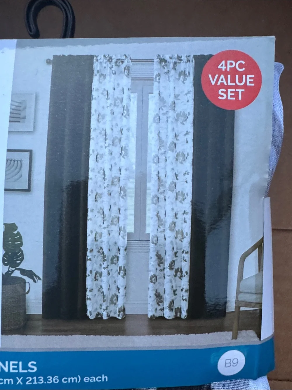 84 inch Black and White Floral 4-Piece Curtain Set